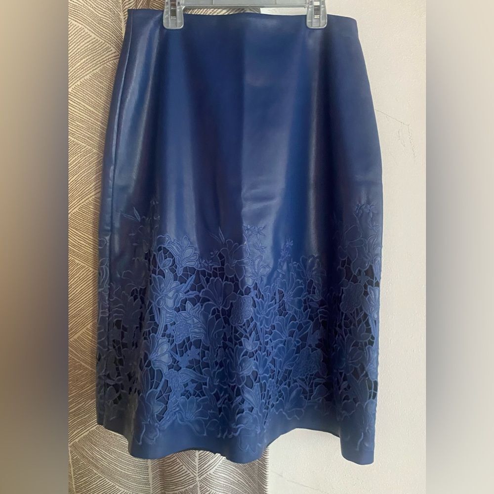 Johnny Was Jade Enid Vegan Leather Midi Skirt Navy Blue Sz Small NWT